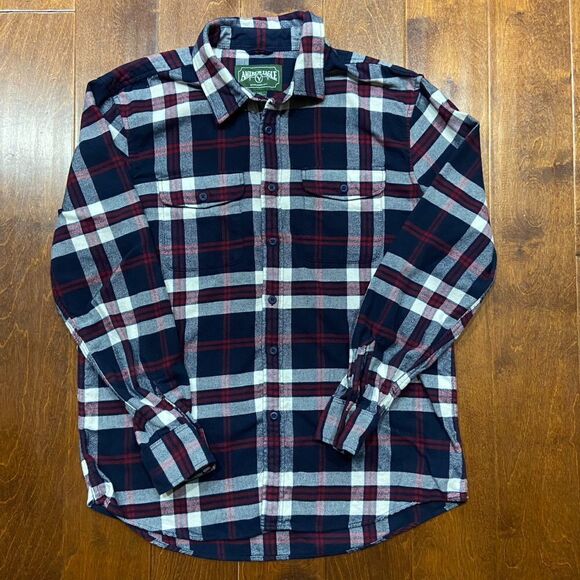 American Eagle Outfitters Vtg Flannel Button Front Plaid Navy Red Men's Large - Picture 3 of 8